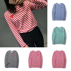 Male and Female Couple Long Sleeve T-shirt Designer Play Commes Des Garcons Embroidered Sweater Pullover Love Black White Stripes Loose Short Ye