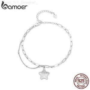 Urok Bracelets Bamoer 925 Srebrny srebrny błyszcząca gwiazda bransoletki Łańcuch łańcucha dla kobiet córka urodziny dzień biżuteria Biżuteria L230804