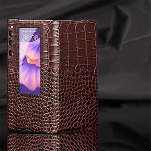 Estojo de couro genuíno Crocodilo Python Avestruz para Huawei Mate X2/XS 2 Janelas com Ímã e Tampa com Suporte