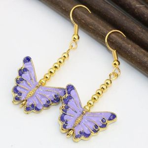 Dangle Earrings High Grade Lovely Long Drop Butterfly Gold-color Cloisonne 22 18mm Women Weddings Party Gifts Jewelry B2595