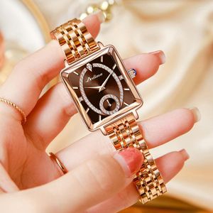 Wristwatches Luxury Square Women's Rose Gold Diamond Watch Stainless Steel Waterproof Quartz Ladies
