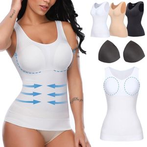 Kvinnors shapers öppnar bodysuit Kvinnor Shapewear Tank Tops Sömlös kompression Vest Body Shaper Top med bröstkuddar