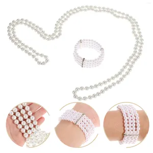 Necklace Earrings Set Women Simulated Pearl Bracelet Multi Layer Strand Single Dance Party Jewelry For