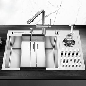 Kitchen Sink Steel 4mm tjocklek Högtryckskoppbricka med knivhållare Handgjorda borstade 304 rostfritt