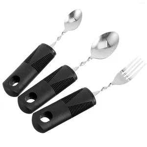 Dinnerware Sets 3 Pcs Bendable Cutlery Parkinsons Meal Utensils Stainless Steel Adaptive Spoon Fork Rubber Elderly Teaspoons Silverware