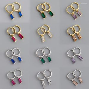 Orecchini a cerchio PONYKISS Trendy 925 Sterling Silver Zircone quadrato colorato per le donne Anniversario Accessorio per gioielleria Regalo per ragazza