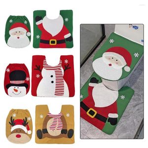 Capas de assento de vaso sanitário Conjunto de capa macia de duas peças Tapete de Natal bonito Boneco de neve Papai Noel estampado Tampa de banheiro Piso de pano