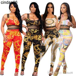 Designer Tracksuits Women Summer Sexy Two Piece Set Slim Fit Suspender Tank Top Bodycon High Waist Pants 2PCS Sets Nightclub Suit