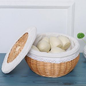 Conjuntos de louça para lanche Bandeja de armazenamento Cesta de pão decorativa Caixa de pão delicado Vime tecido branco Artesanato