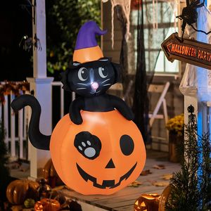 Party Masks 5 Feet Inflatable Halloween Pumpkin with Witch's Black Cat Outdoor Garden Supplies Holiday DIY Decorations 230802