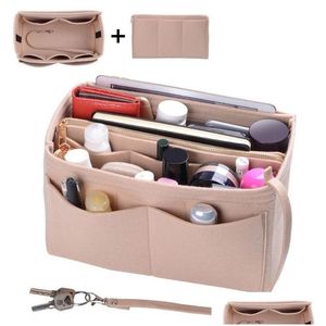 Förvaringsväskor handväska arrangör filt pås insert shaper med blixtlås passar alla typer av tote/purses kosmetiska toalettarty släppleverans hem ga dhgkq