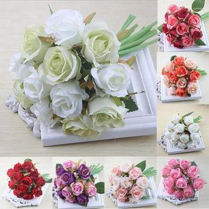 Dekorativa blommor A50i 12st/partier Artificial Rose Wedding Bouquet White Pink Thai Royal Silk Home Decoration Party De