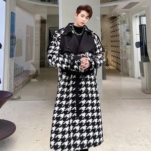 Men's Trench Coats Vintage Plaid Thickened Coat Loose Notched Double Breasted Windbreaker With Belt 2023 Autumn Winter Cloth