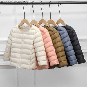 Down Coat 2023 New Autumn Children's White Duck Down Jacket Girls and Boys 'Park Collarless Children's Winter Jacket Lätt barnjacka Z230803