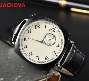 Special Shape Design fashion mens three pins work watches auto date men genuine leather strap clock High Quality Japen Quartz Chronograph boy gifts wristwatch