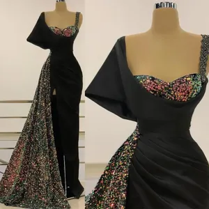 Aso 2023 Ebi Preto Sereia Noite Spaghetti Frisado Lantejoulas Lace Prom Festa Formal Segunda Recepção Aniversário Noivado Vestidos de Dama de Honra Vestido ZJ2211