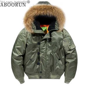 Men's Down Parkas ABOORUN Men MA1 Bomber Jackets Winter Cotton Padded Coats Fur Hooded Windbreaker Parka Male Outerwear T230803