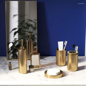 Bath Accessory Set Golden Stainless Steel Simple Bathroom Toilet Mouthwash Cup Toothbrush Toothpaste Holder Soap Tray Accessories