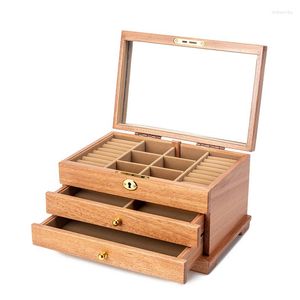 Jewelry Pouches Wood Box Drawer Ring Necklace Earrings Boxes Small Organizer Bangles Tray Display Women's Accessories Storage