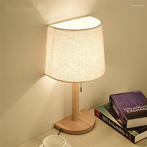 Table Lamps Japan Sank Wood Pull Line Switch Study Bedroom Bedside Korean Livingroom Fabric Lights Desk Deco E27 Lighting