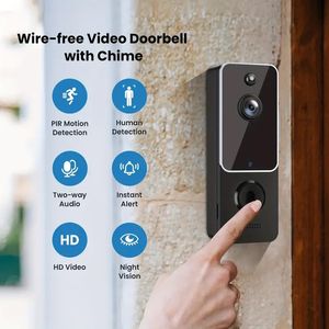 Smart Wireless Doorbell Camera with Human Detection, Cloud Storage, HD Live Image, 2-Way Audio, Night Vision, Weather Resistance, and Battery Power for Home Security