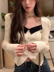 Kvinnors tröjor franska vintage stickad tröja Kvinnor Outwear Casual Long Sleeve Slim Pullover Kvinna Y2K Clothing Korea Style Blus 2023