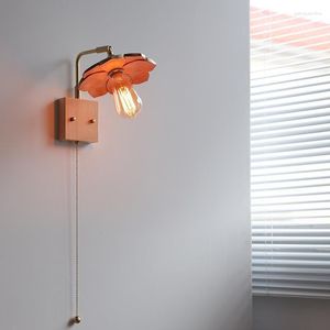 Wall Lamp Glass Antique Wooden Pulley Led Mount Light Waterproof Lighting For Bathroom