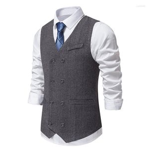 Coletes masculinos terno masculino vintage com dois seios elegante colete casual masculino sem mangas vestido formal casamento fino colete com decote em V