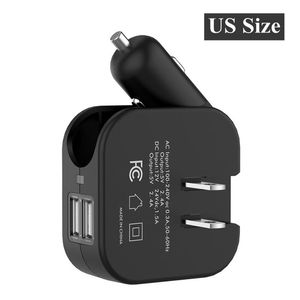 Folding Travel Chargers Wall Charger Car 2 in 1 Compact Converter Dual USB Ports 5V 2.1A Fast Charging AC/DC Power Adapter