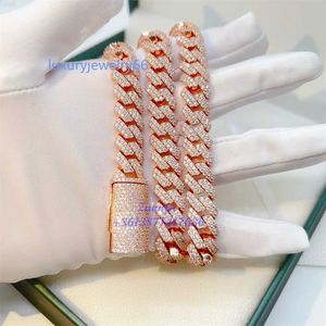 Pass Diamond Tester Vvs Diamond Chain Iced Out Jewelry Bracelet Necklace Rose Gold Color 12mm Width Moissanite Cuban Link Chain