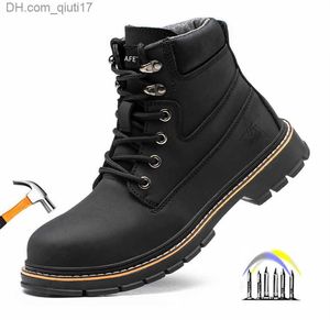 Boots Top men's work boots shockproof puncture work shoes steel toed leather safety shoes men's waterproof work shoes Z230803