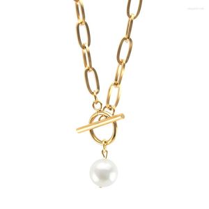 Anhänger Halsketten Natürliche Shell Perle Halskette Für Frauen OT Schnalle Chunky Kette Edelstahl Heavy Duty Choker Collier Kragen
