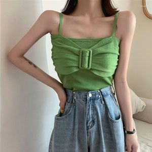 Serbatoi da donna senza maniche Halter Canotta da donna Donna Y2k Gilet Streetwear Basic Coreano Stile cinese Backless Verde Sexy T-shirt femminile