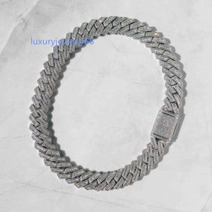 Hip Hop Jewelry 925 Sterling Silver 20mm Iced Out Baguette Moissanite Cuban Link Chain Necklace