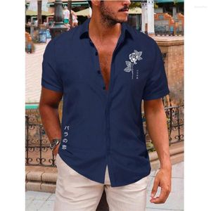 Camisas informales para hombre, ropa Social para hombre, camiseta de manga corta, moda 2023, camisa con estampado de rosas, camisetas sueltas, Camisas