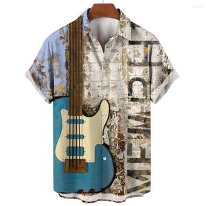 Koszule męskie vintage z krótkim rękawem Tops 3D Guitar Streetwear Button Oversize Summer For Męski odzież 2023