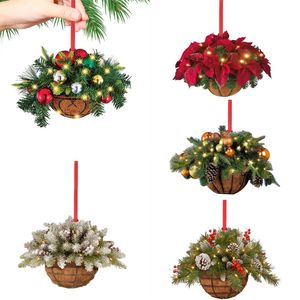 Christmas Wooden Ornament Flower Basket Hanging Pendant Xmas Tree Fireplace Home Decoration