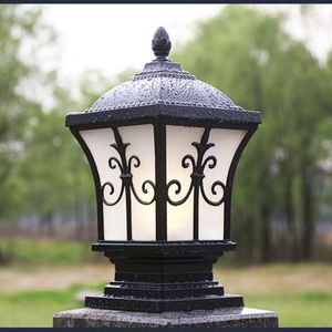 Lâmpada de parede 1 pçs antigo pilar luz para pátio quadrado alumínio iluminação ao ar livre villa luzes e27 sombra de vidro à prova dwaterproof água rua