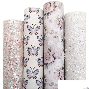 Craft Tools White Pearls Chunky Glitter Leather Butterflies Flowers Printed Synthetic Vinyl Sheets For Bows Diy 21X29Cm Q672 230105 Dhmxs