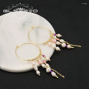 Dingle örhängen glseevo silver 925 Big Hoop Tassel Pearl Drop Earring Woman Colorful Beads Korean Style Fashion Elegant Luxury Ladies