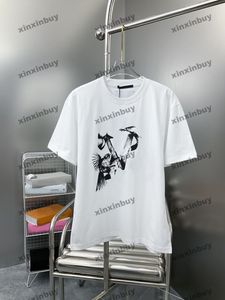 xinxinbuy Men designer Tee t shirt 23ss Paris Graffiti Bird Printing manga curta algodão feminino branco azul verde S-XL