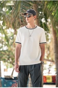 Camisetas masculinas Y1611 Alta elasticidade Trend Stripes Hit Color Gola redonda Camiseta grossa de manga curta
