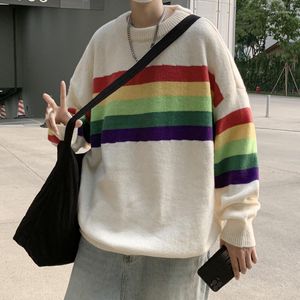 Männer Pullover Gestreiften Pullover Harajuku Übergroßen 2023 Japanischen Stil Herbst Rundhals Strickwaren Lose Hip Hop Frauen Gestrickte E122