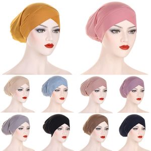 Nuovi cappucci per turbante musulmano per donne islamiche cotone solido Turbante Mujer cappello chemio cappello sciarpa testa hijab turbanti perdita di capelli