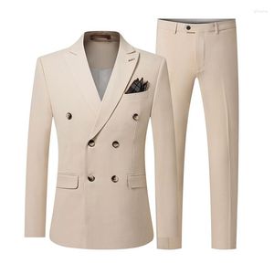 Men's Suits Lansboter Beige Men Suit 2 Pieces Slim Fitting Business Leisure Wedding Banquet Groom And Man Set Jacket With Pants