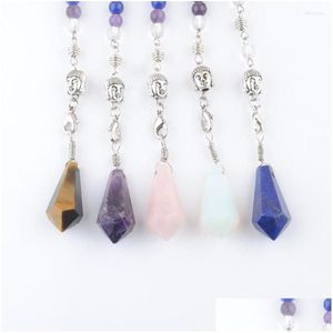 Kolye Kolyeler Toptan 5 PCS Doğal Taşlar Koni Buda Head 3D Pendum 7 Çakra Zinciri Downing Wicca Hexagon Reiki AMETHYST DR DHBKN