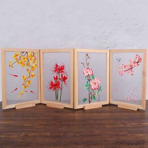 Chinese Style Products Chinese Flower DIY Embroidery Craft with Wooden Frame Double Stitch Cross Stitch Fabric Set Needlework Sewing Art Gift R230803
