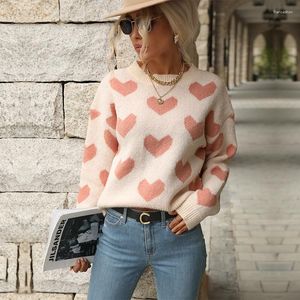 Maglioni da donna CHARMNE Autunno/Inverno Fashion Knitting Casual Love Maglione rosa a maniche lunghe