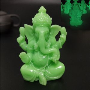 Decorative Objects Figurines Glowing Ganesha Buddha Statue Man-made Jade Stone Ornaments Elephant God Sculpture Figurine For Home Garden Decoration 230802