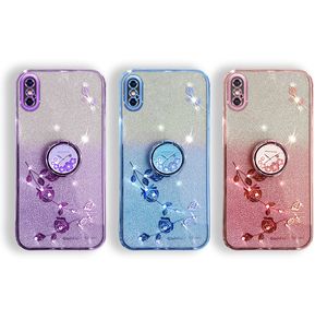 Metal Finger Ring Holder Flower Soft TPU Cases For Iphone 15 Pro Max 14 Plus 13 12 11 8 7 6 X XR XS Diamond Bling Glitter Chromed Metallic Plating Gradient Luxury Cover